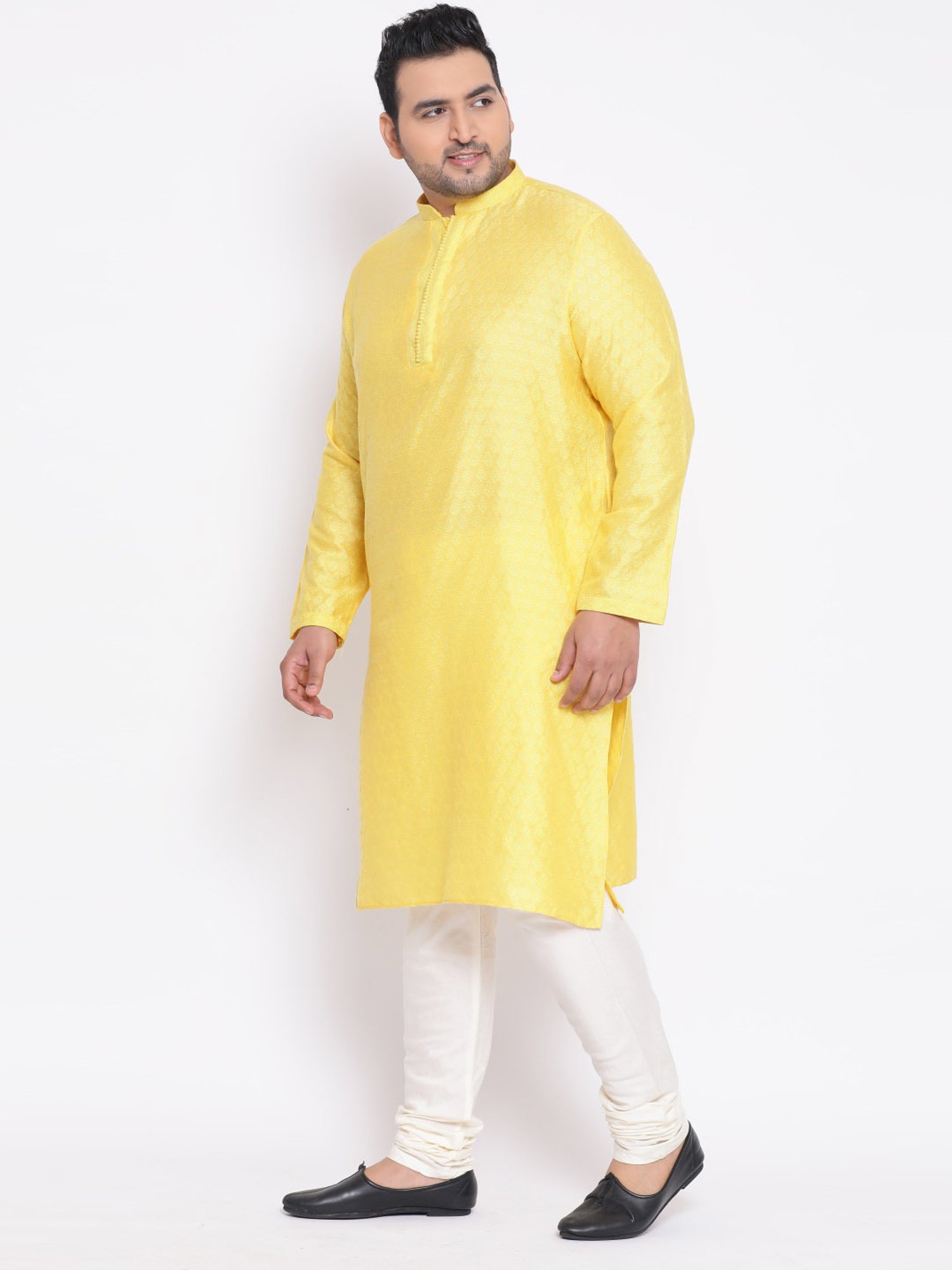 KISAH PLUS Yellow Regular Fit Jacquard Kurta Bottom Set