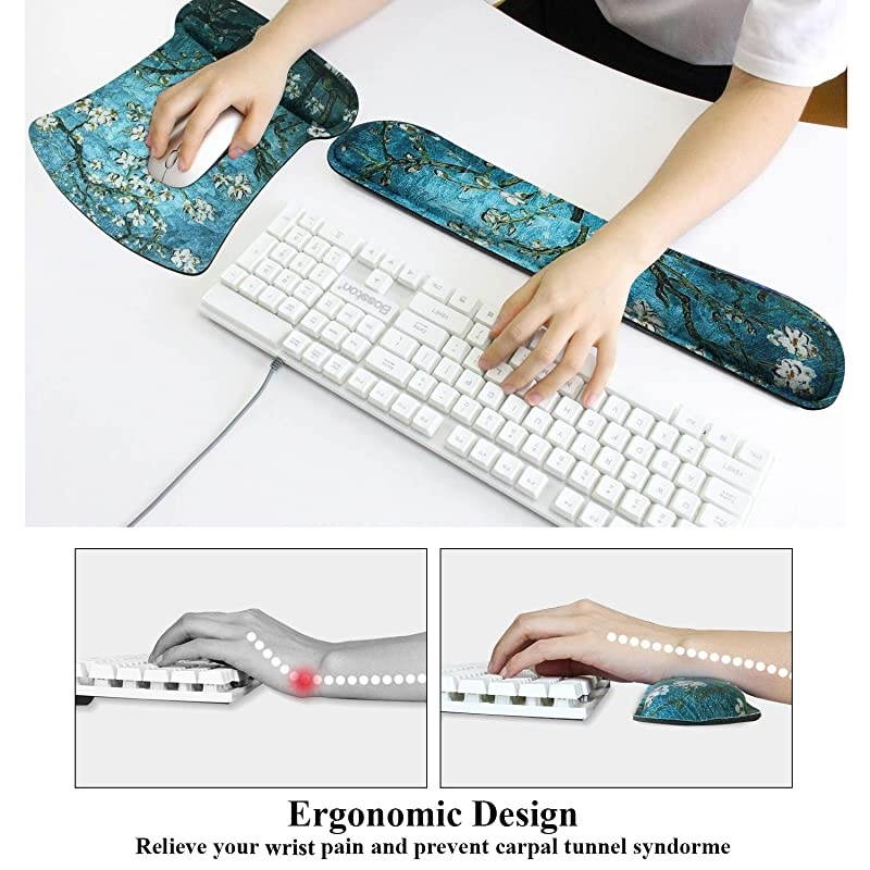 Mouse Pad Wrist Support Gaming Keyboard Wrist Pad Combo Set Durable Ergonomic Anti Slip NonSlip Square Base Rest Support Purple Heart Butterfly