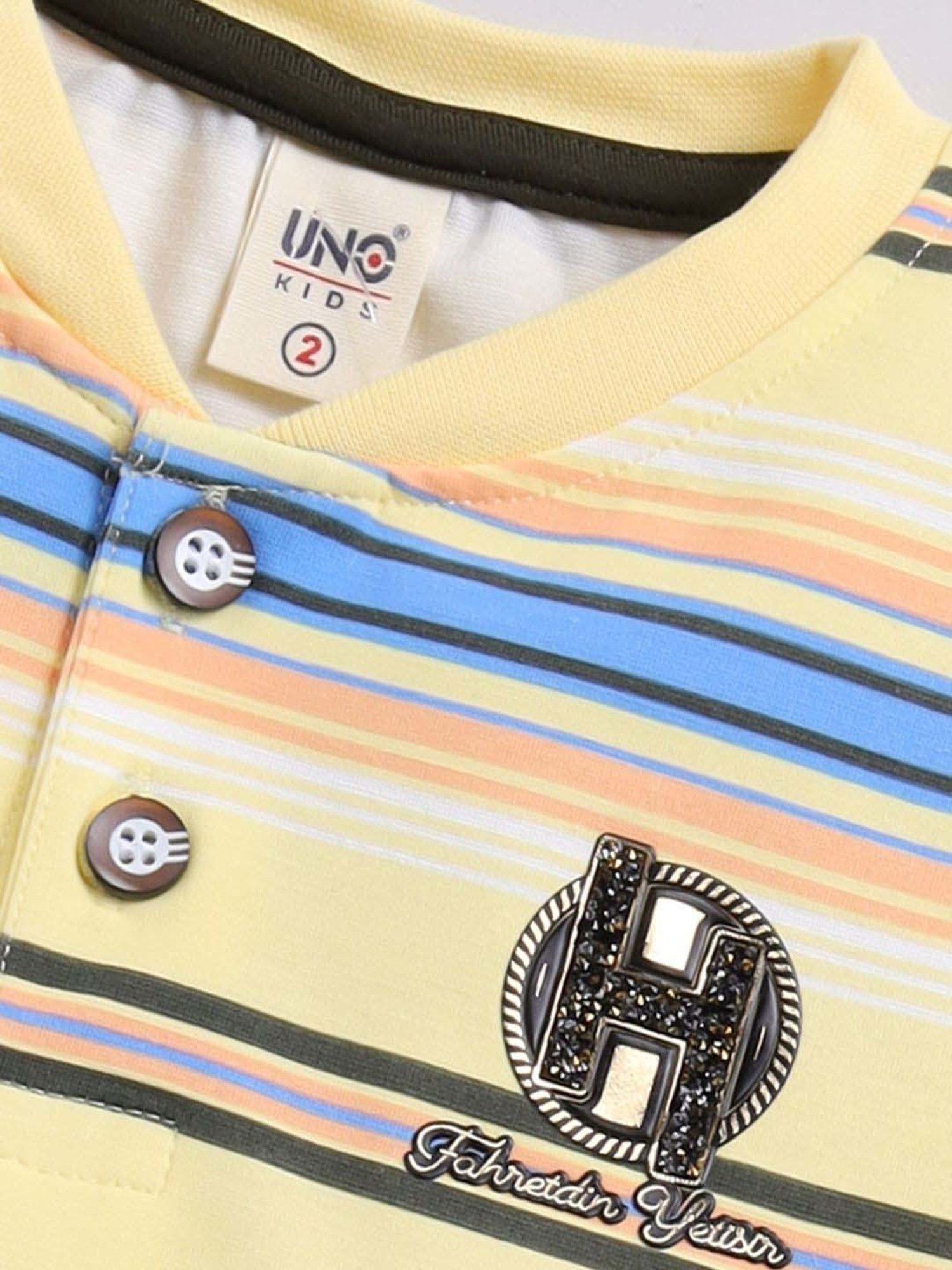 UNO KIDS Boys Yellow & Green Striped Top & Short sets