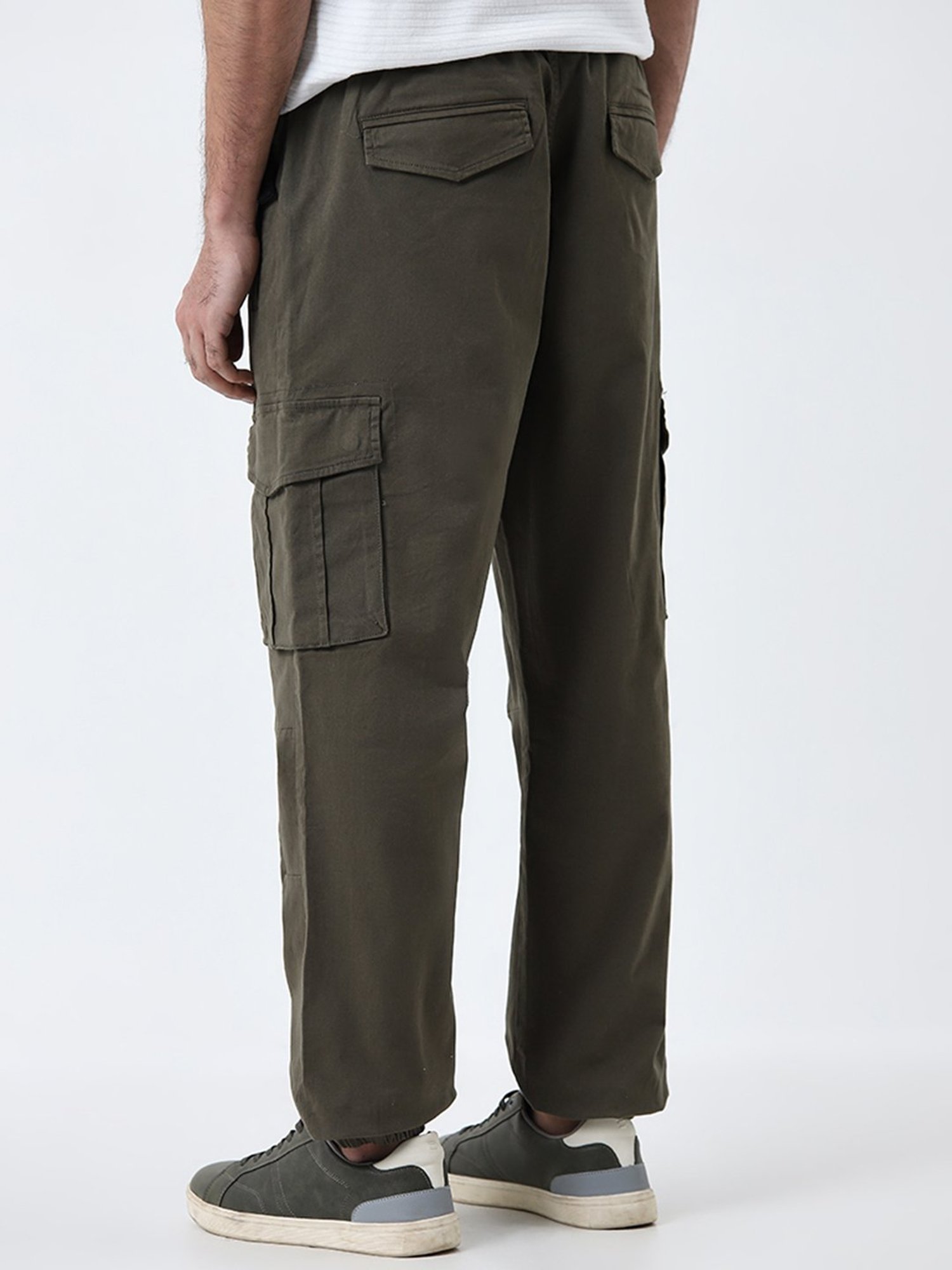 WES Casuals by Westside Olive Relaxed-Fit Mid-Rise Cotton Blend Joggers