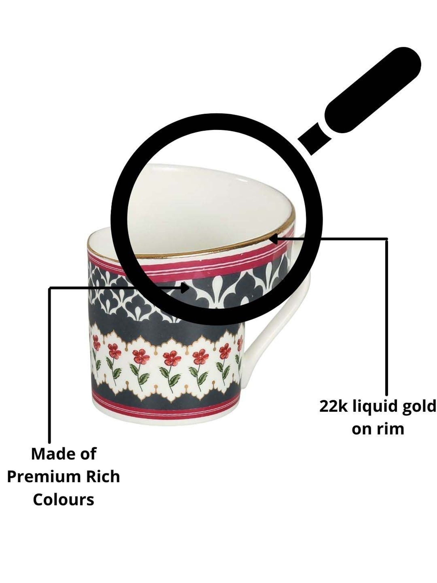 India Circus Black & White Ceramic 10 cm Coffe Mug (0.22 L) - Set of 6