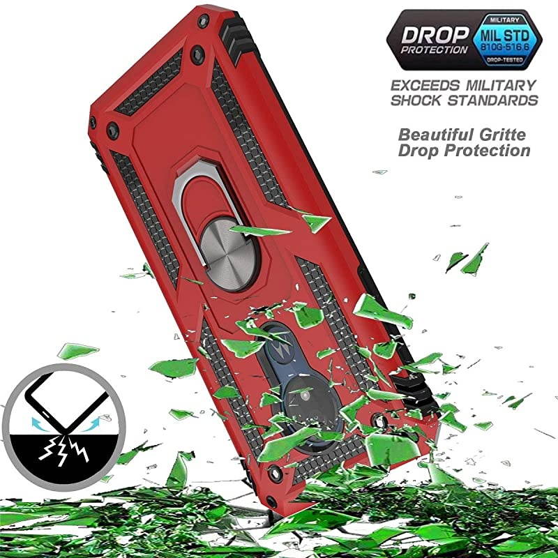 Moto G7 PowerMoto G7 Supra Case with HD Screen Protector 2Pack  360 Degree Rotating Ring amp Bracket Dual Layers of Shockproof TPU and Solid PC Phone Case for Motorola Moto G7 PowerRed