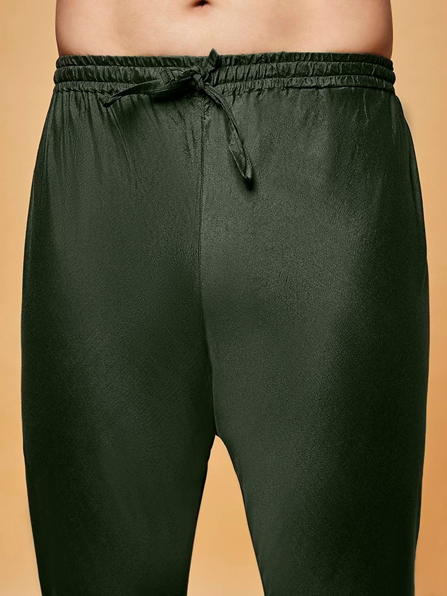 KISAH Olive Regular Fit Self Design Sherwani Set