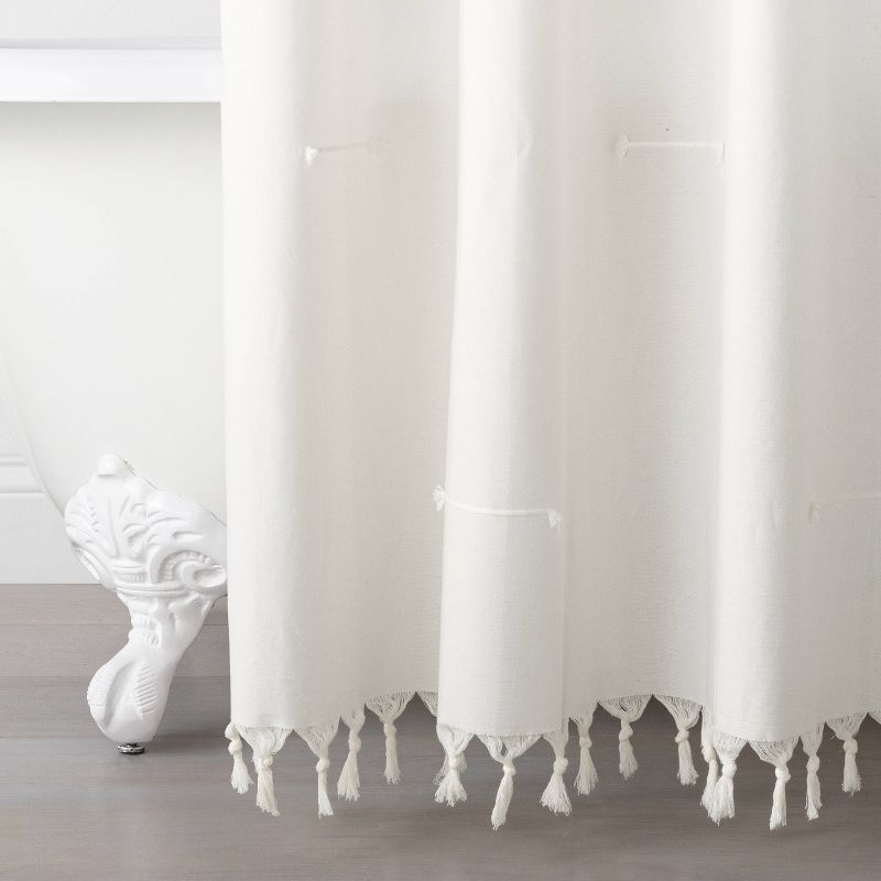 Clip Stitch Knotted Fringe Shower Curtain Sour Cream - Hearth & Hand™ with Magnolia