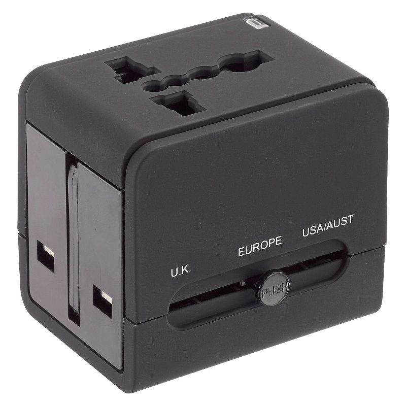 Lewis N. Clark Global Adapter with 2.4A Dual USB Charger - Black