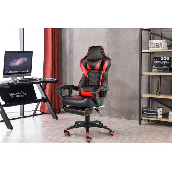 C-type Foldable Nylon Foot Racing Chair with Footrest Gaming Chair Massage Office Computer Adjustable Swivel Leather Chair High Back Desk Chair Headrest(Orange)