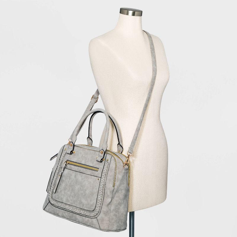 VR NYC Woven Trim Satchel Handbag - Light Gray