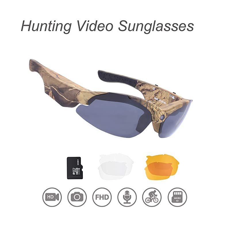 Hunting Camera Sunglasses,32GB 1080 Ultra Full HD Video Recording Camera for 2 Hours Video Recording Time with Built in 16MP Camera and Polarized UV400 Protection Safety and Interchangeable Lens