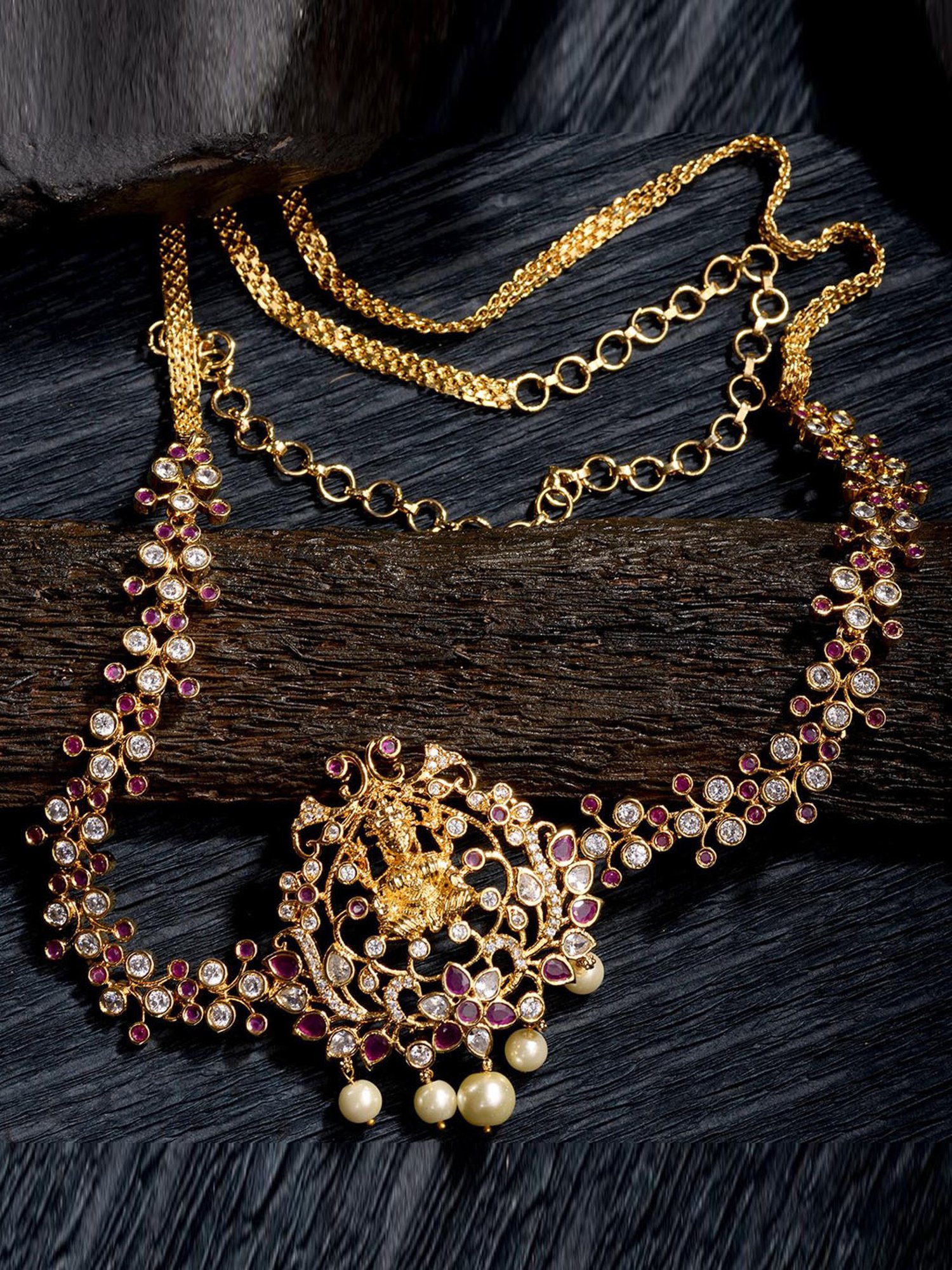 Saraf Rs Jewellery White &Red Gold Plated Ad Studded Temple Kamarbandh