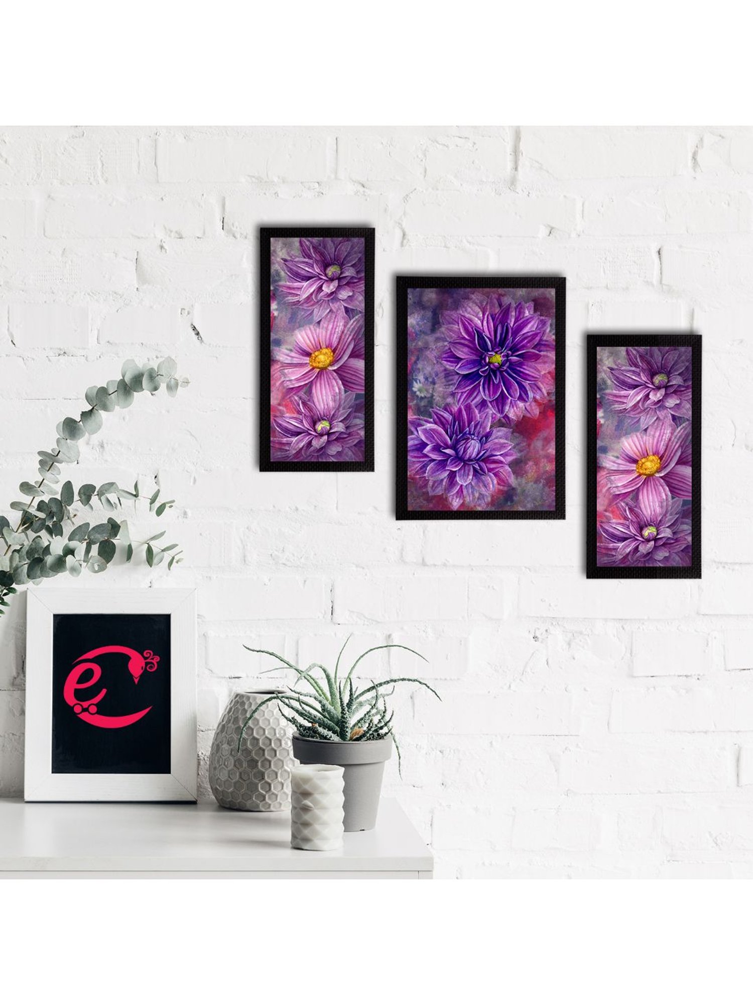 eCraftIndia Set of 3 Botanical and Floral Satin Matt Textured UV Art Painting