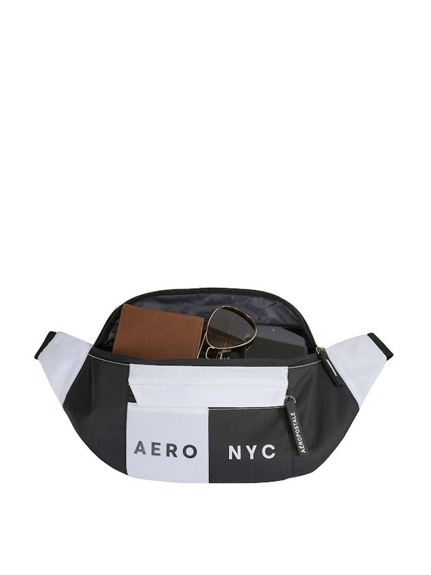 Aeropostale Carlin White & Black Polyester Color Block Waist Pouch