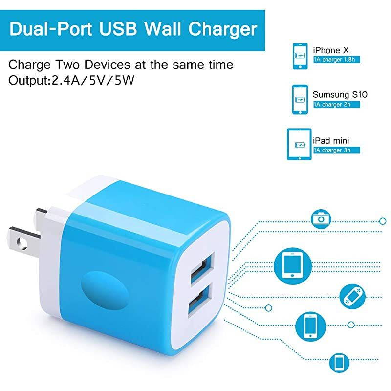 USB Wall Charger Charger Block  Dual USB Wall Plug Charger Box Cube Brick Compatible for iPhone Xs Max XR X 8 7 6S Samsung Galaxy S10 S9 S8 S7 S6+ Note 10 9 8 A8070LG G87 Moto P50 G7 Z4