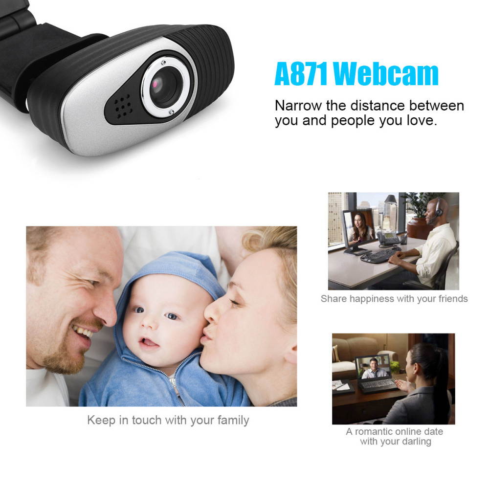 HXSJ A871 Webcam HD 480P PC Camera with Absorption Microphone MIC for Skype for Android TV Rotatable Computer Camera USB Web Cam- Green