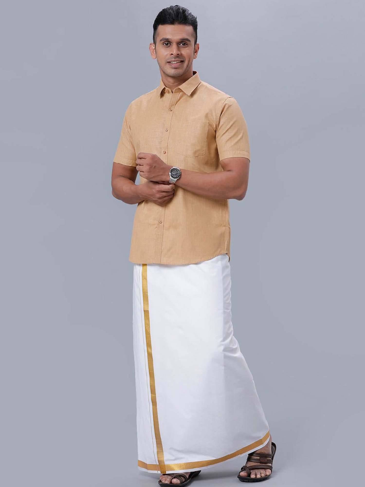 Ramraj Dark Mustard Cotton Regular Fit Shirt