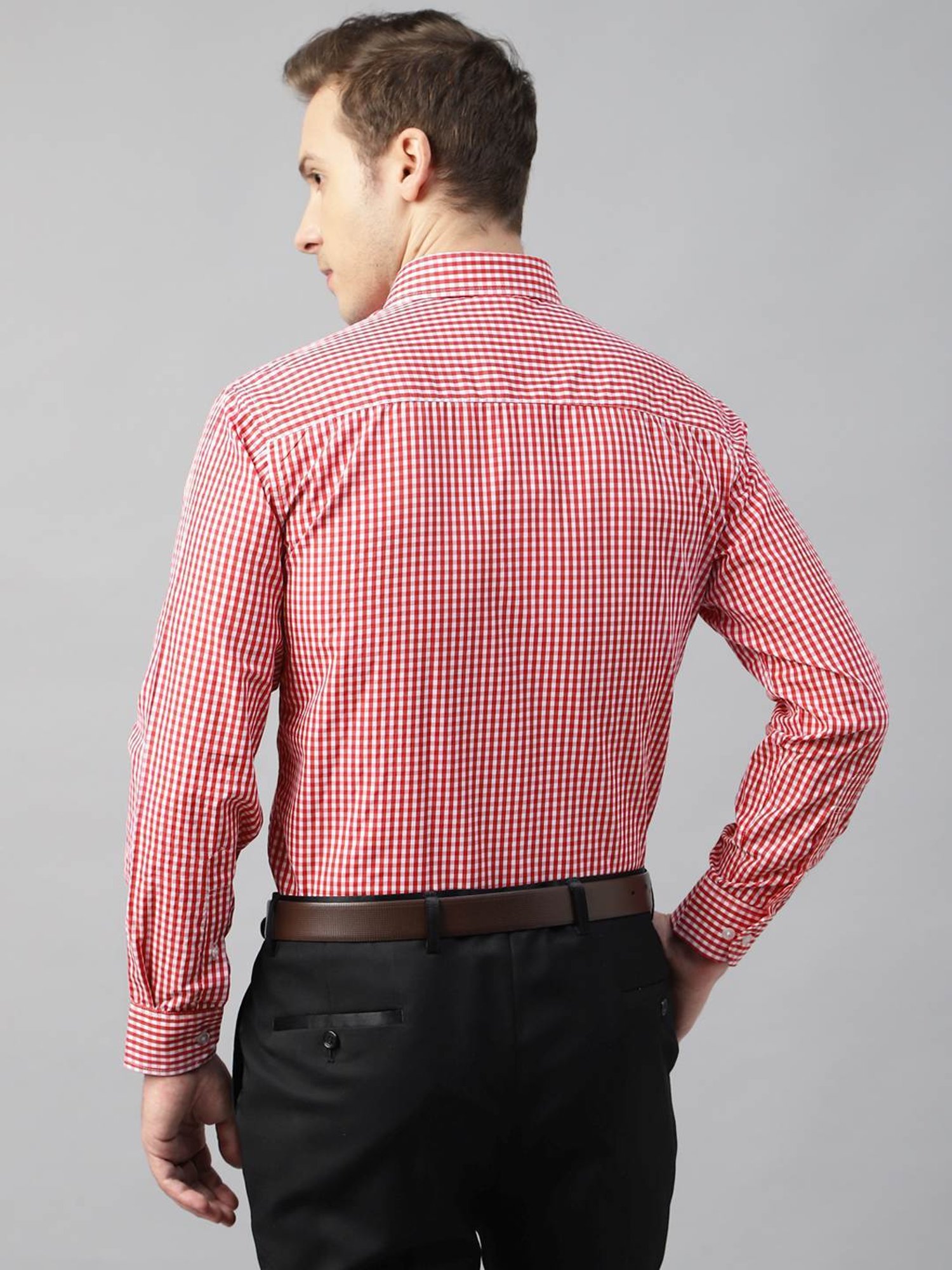 English Navy Red Slim Fit Checks Shirt