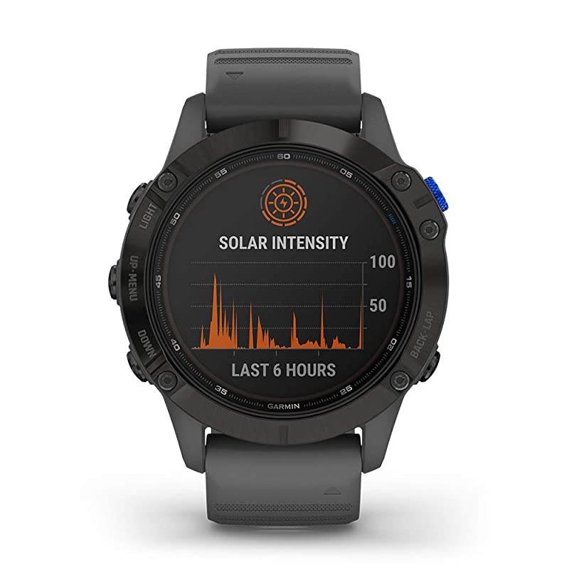 Garmin Fenix 6 Pro Solar (Black with Slate Gray Band) Power Bundle | +HD Screen Protectors,  Portable Charger & Hard Case | Solar Charging, ClimbPro, PacePro, Spotify