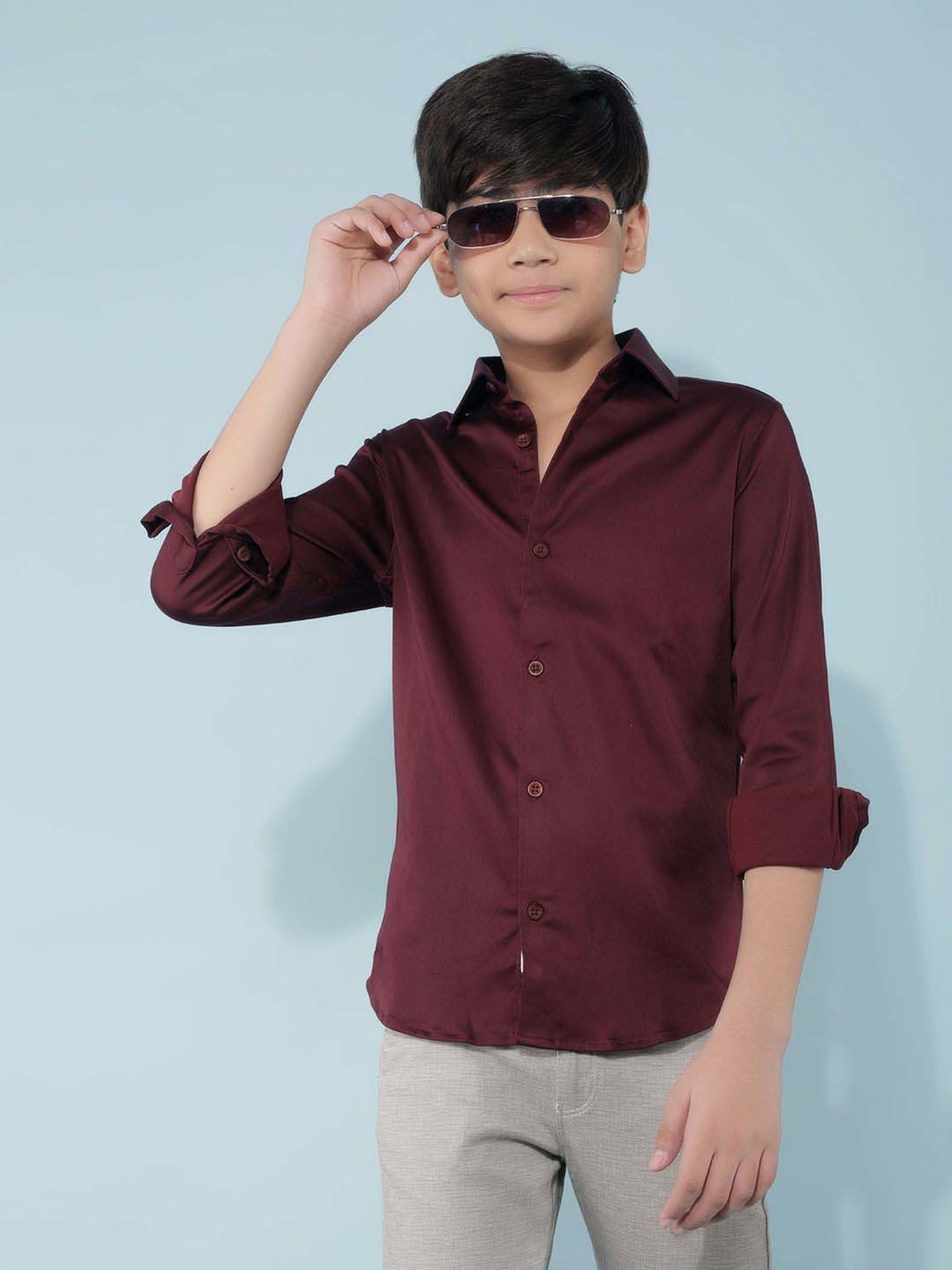 Crimsoune Club Boys Maroon Solid Full Sleeves Shirt