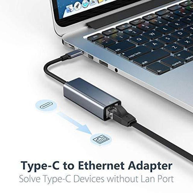 USB C Ethernet Adapter, USB Thunderbolt 3 LAN Adapter, Gigabit Dongle Compatible for MacBook Pro 2018, iPad Pro 2018, Surface Book 2, Galaxy S9 and More - Gray