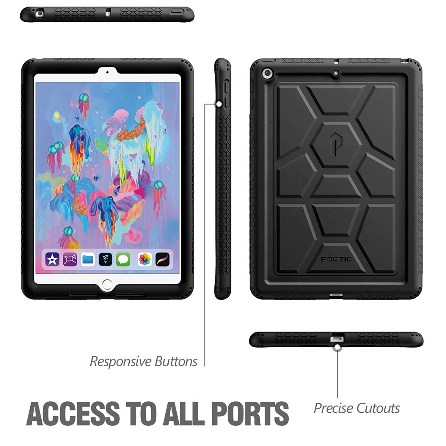 Poetic TurtleSkin New iPad 9.7 Inch 2017/2018 Cover Case with Heavy Duty Protection Silicone and Sound-Amplification Feature for Apple iPad 9.7 2017 / iPad 9.7 2018 Black