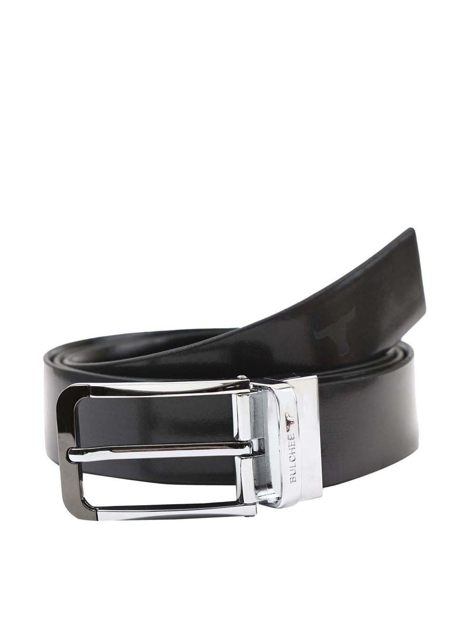 BULCHEE Black Leather Prong Reversible Belt for Men