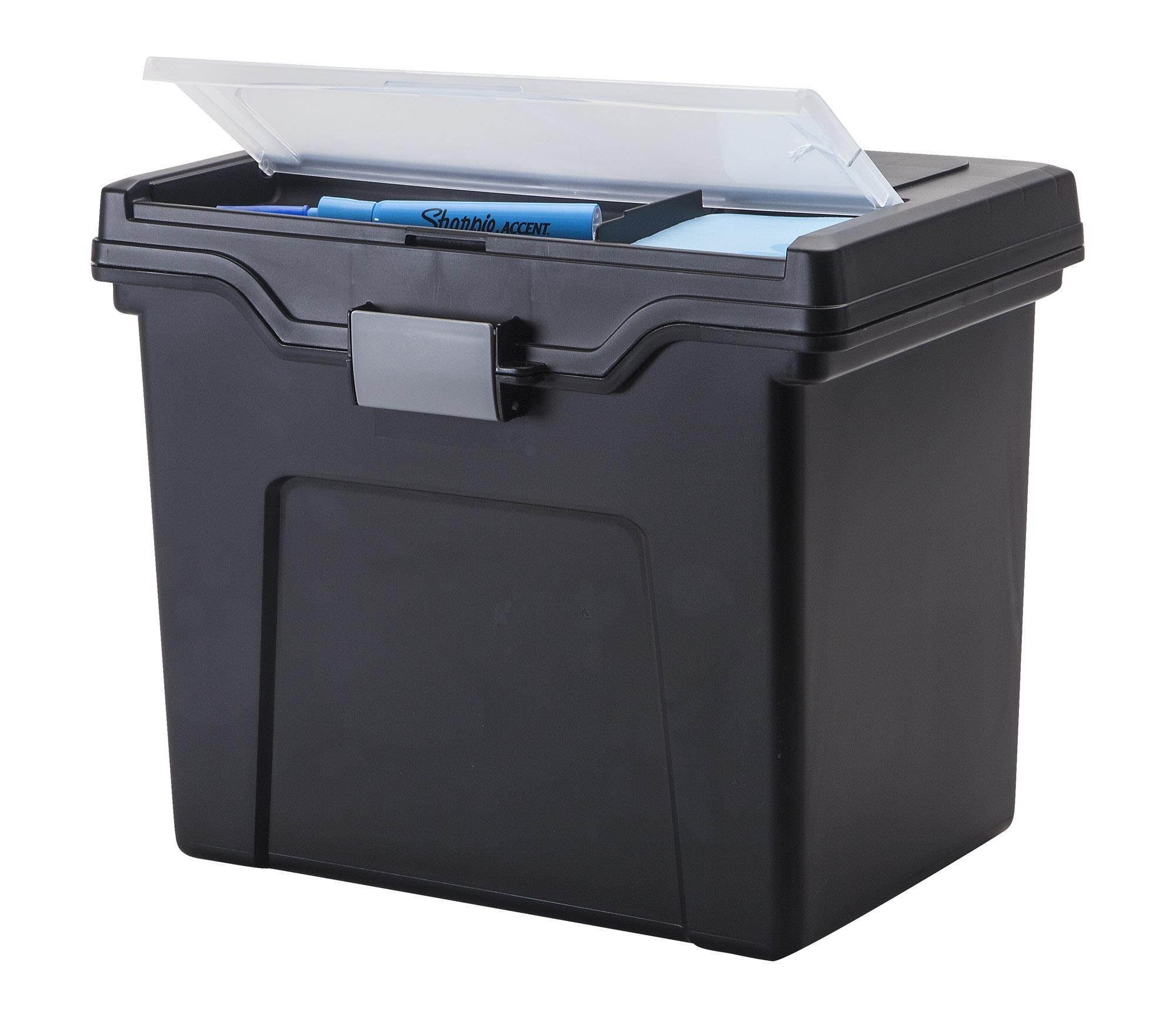 IRIS Letter Size Portable File Box with Organizer Lid 2 Pack Black