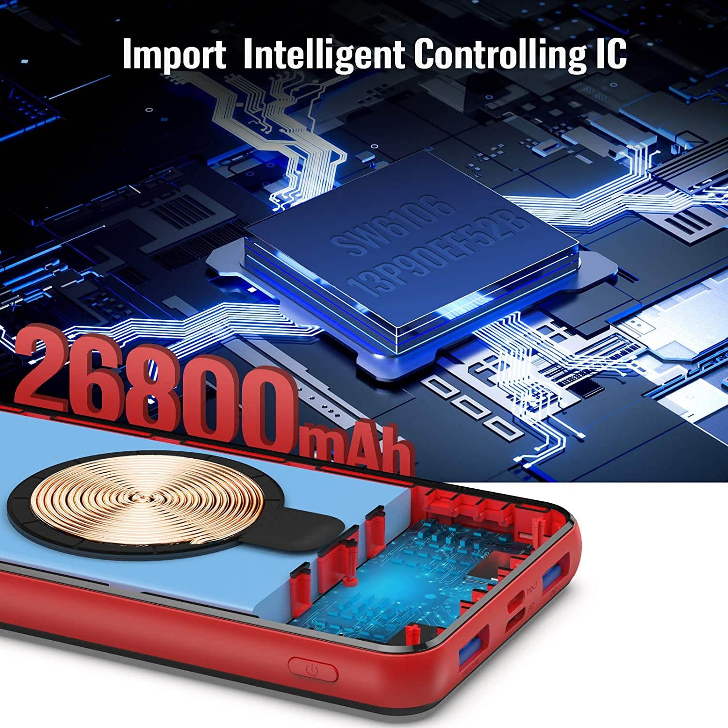 Wireless Portable Charger 26800mAh 10W Wireless Charging+PD(18W )3.0 Fast Charging power bank 2 Fast Charging Port + Simultaneous Charging 4 DevicesExternal Battery for CellphoneTableAirPods ect