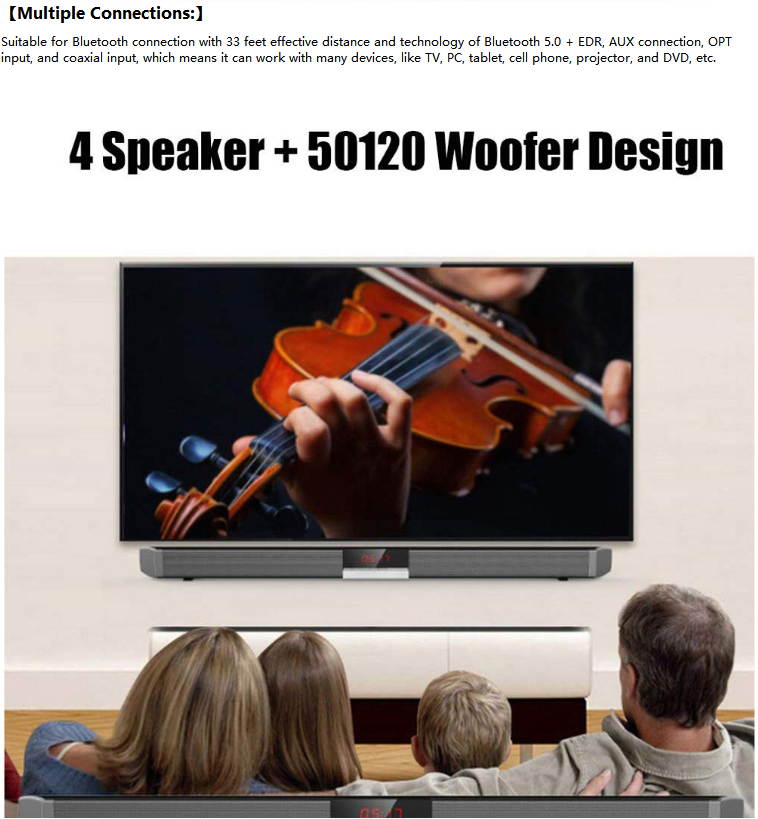 Bluetooth Sound Bar TV Speaker TV Sound Bar Wired and Wireless Bluetooth Home Surround SoundBar for PC Theater TV Speaker Built-in Subwoofers Hifi Stereo Column Surround Soundbar with Remote