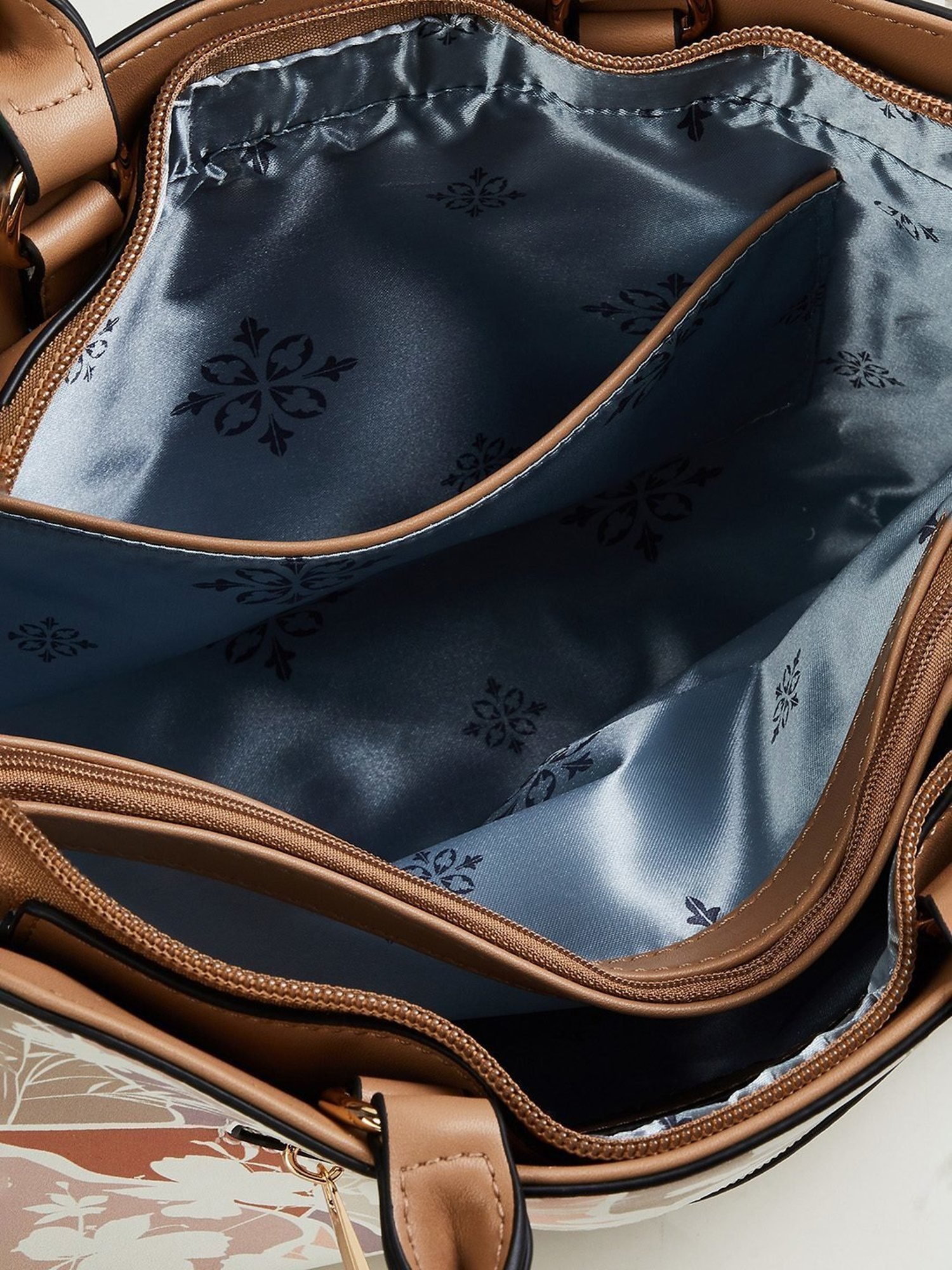 Code by Lifestyle Taupe Printed Satchel Handbag