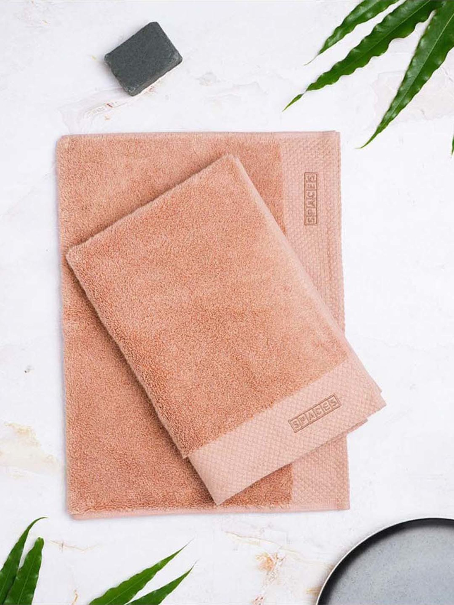 Spaces Luxury Rose Tan Egyptian Cotton 670 GSM Hand Towel - Set of 2