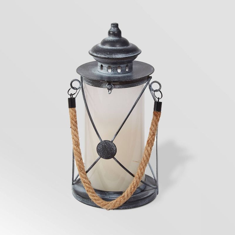12" Walden Outdoor Lantern with Dancing Flame Silver - Smart Living