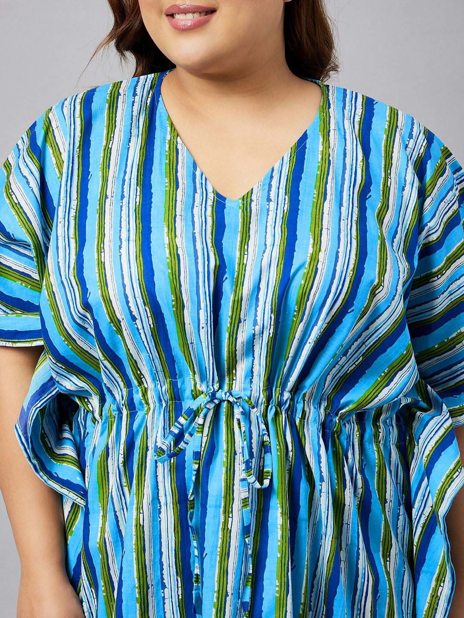 Secrets By ZeroKaata Peacock Blue Cotton Printed Kaftan