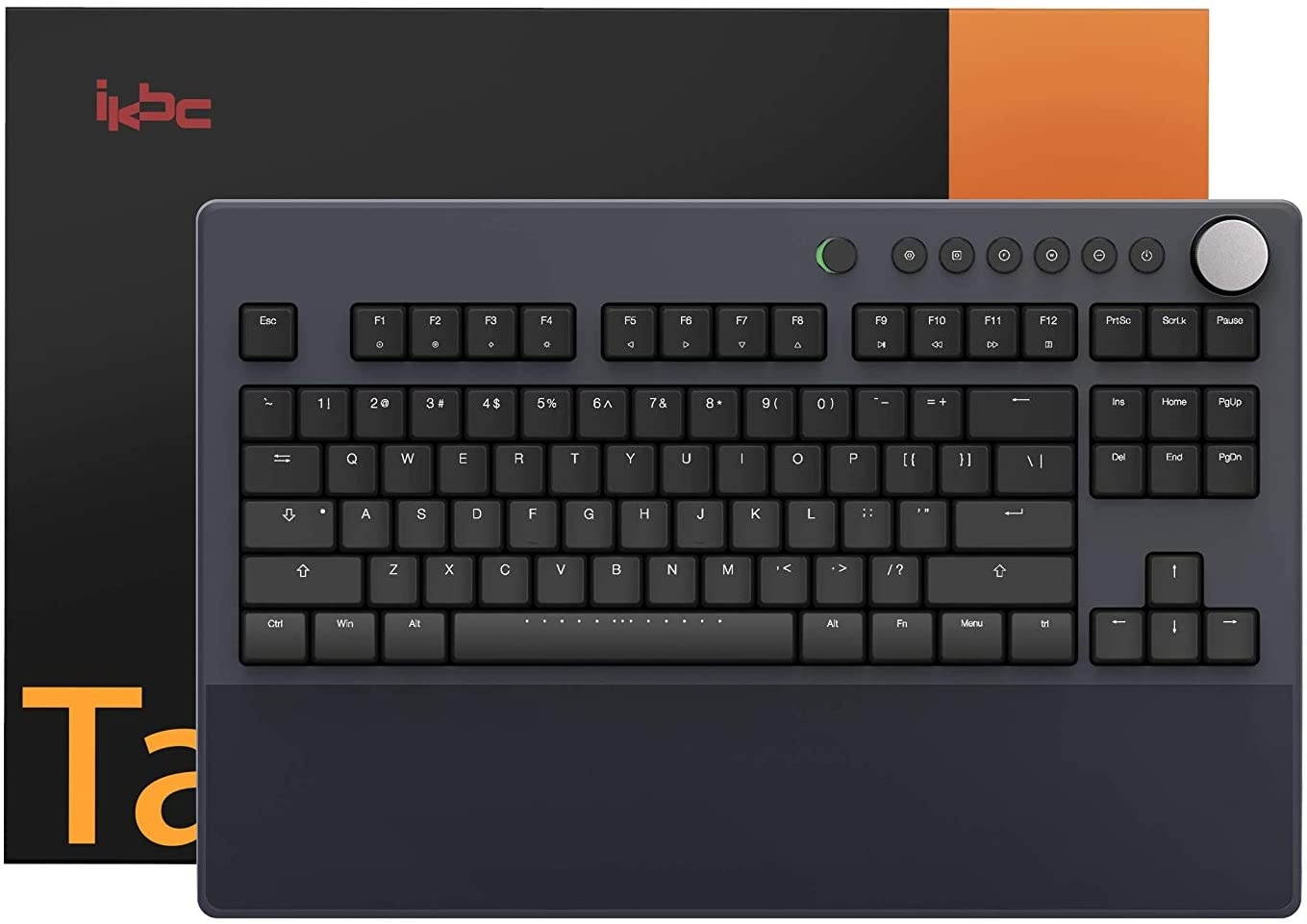 iKBC Table E401 White Backlit LED Mechanical Keyboard with Cherry MX Red Switch for Windows/Mac, Tenkeyless Keyboards with Built-in Palmrest, Dark Gray Case, Black ABS 87 Keycaps, ASIN/US QWERTY