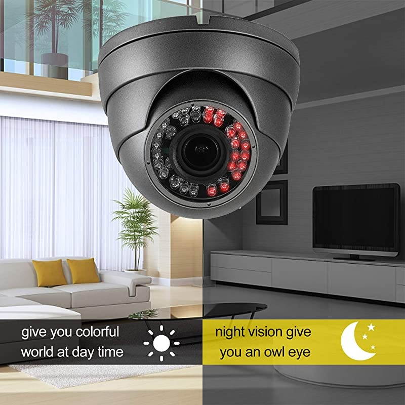 CCTV Camera HD 1080P 4in1 TVIAHDCVICVBS Security Dome Camera 28mm12mm Manual FocusZoom Varifocal Lens Weatherproof Metal Housing 36 IRLEDs Day Night Monitoring Black