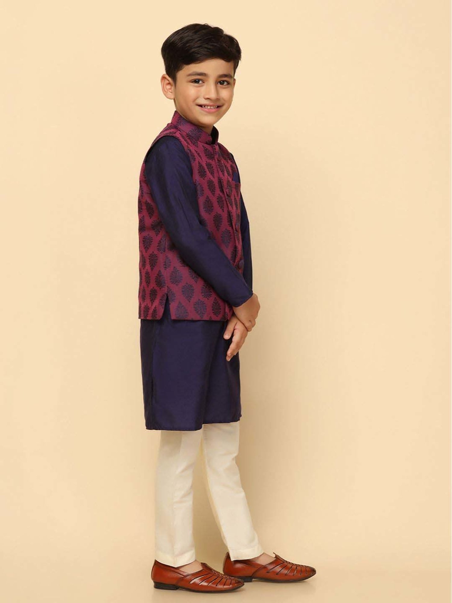 KISAH Kids Purple & White Embroidered Full Sleeves Kurta Set