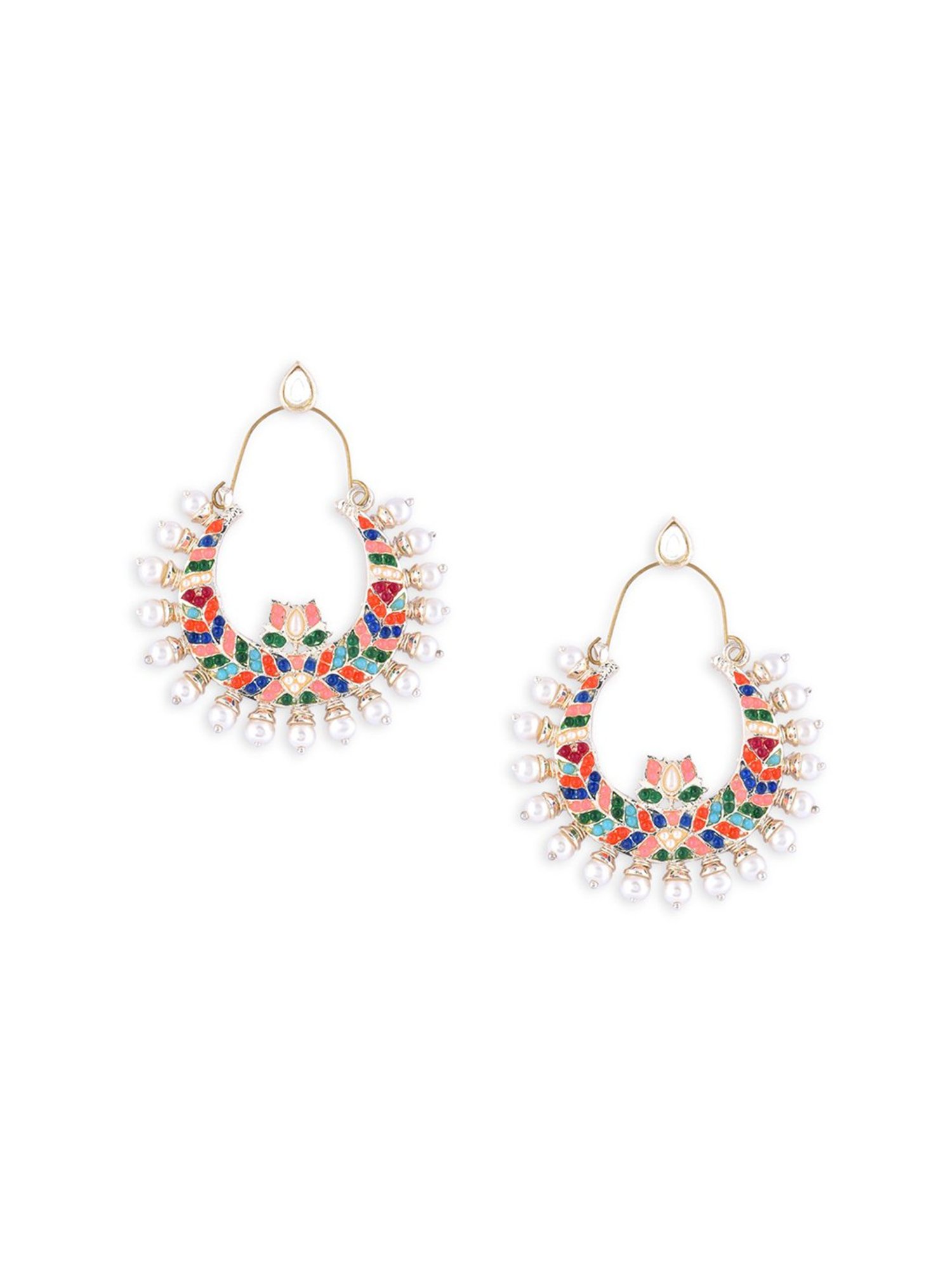 Zaveri Pearls Multicolor Stones Crescent Lotus Ethnic Dangler Earrings-ZPFK16398