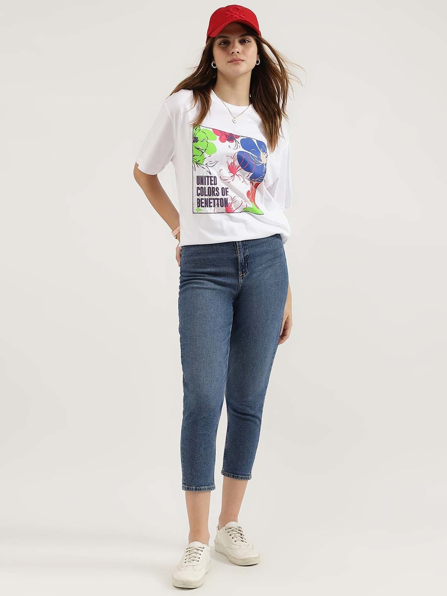 United Colors of Benetton White Cotton Printed T-Shirt