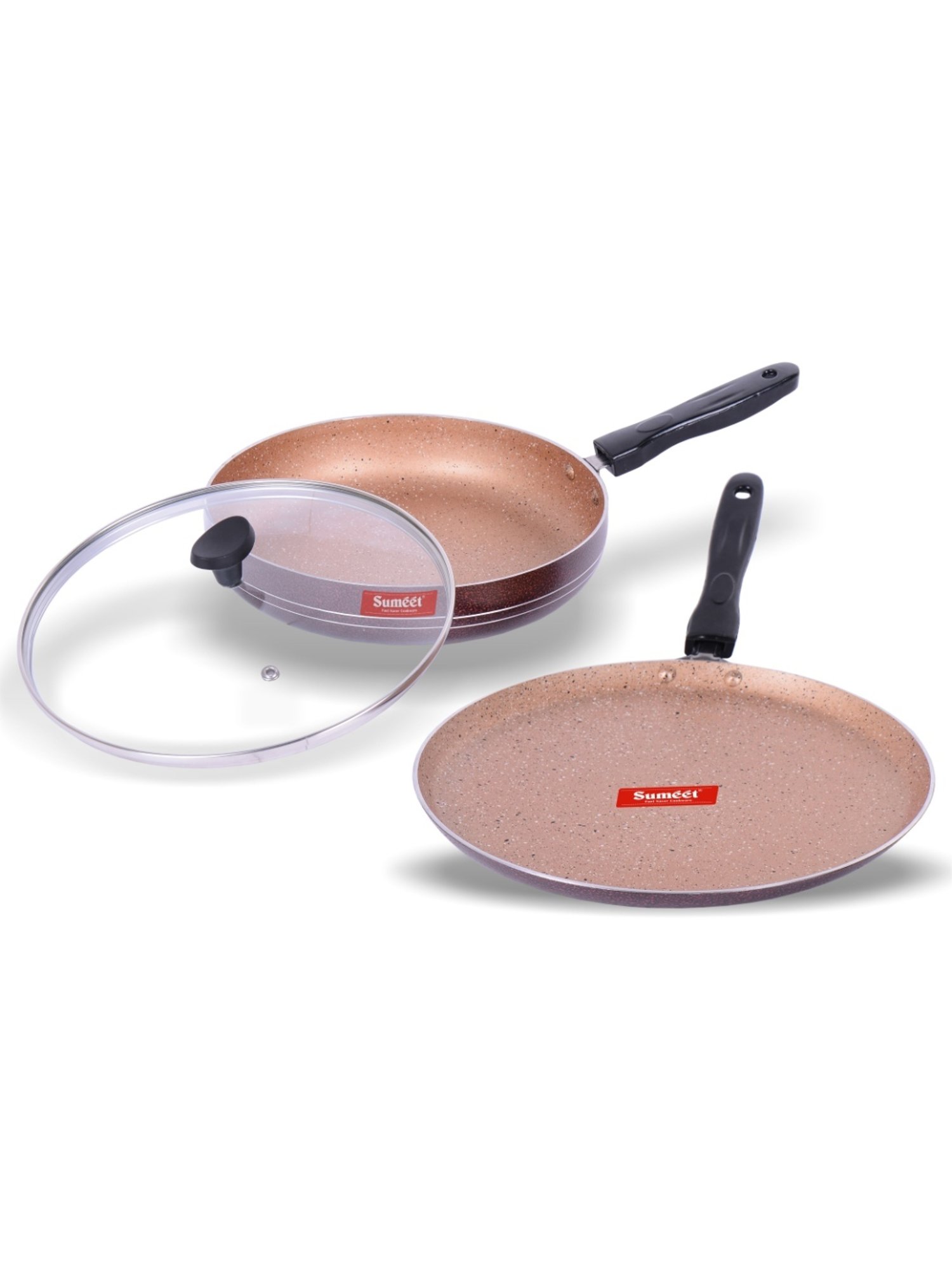 Sumeet Nonstick Granite Finish FAMOUS 2pc set (Dosa Tawa+Fry Pan With GlassLid-1.8Ltr-24cmDia)