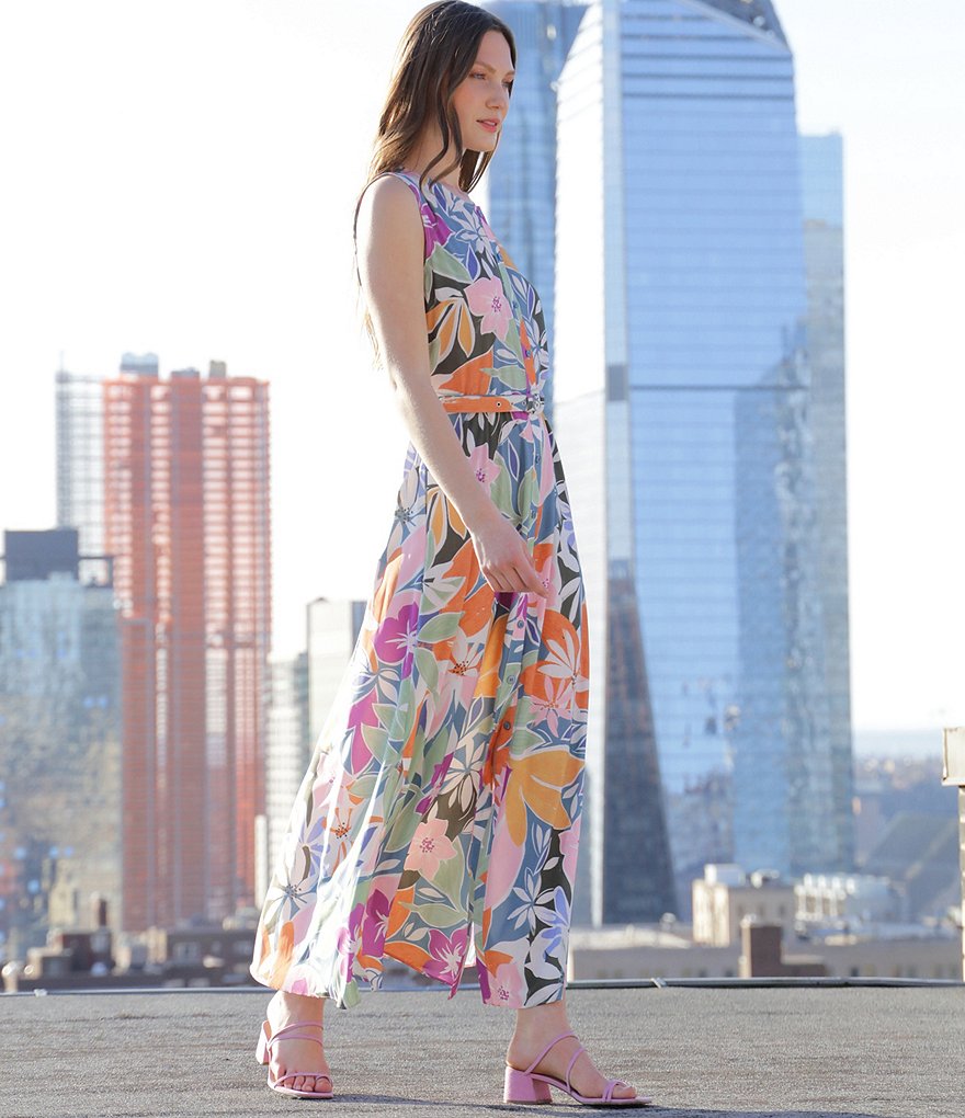 Donna Morgan Floral Belted Maxi Ankle Length Dress