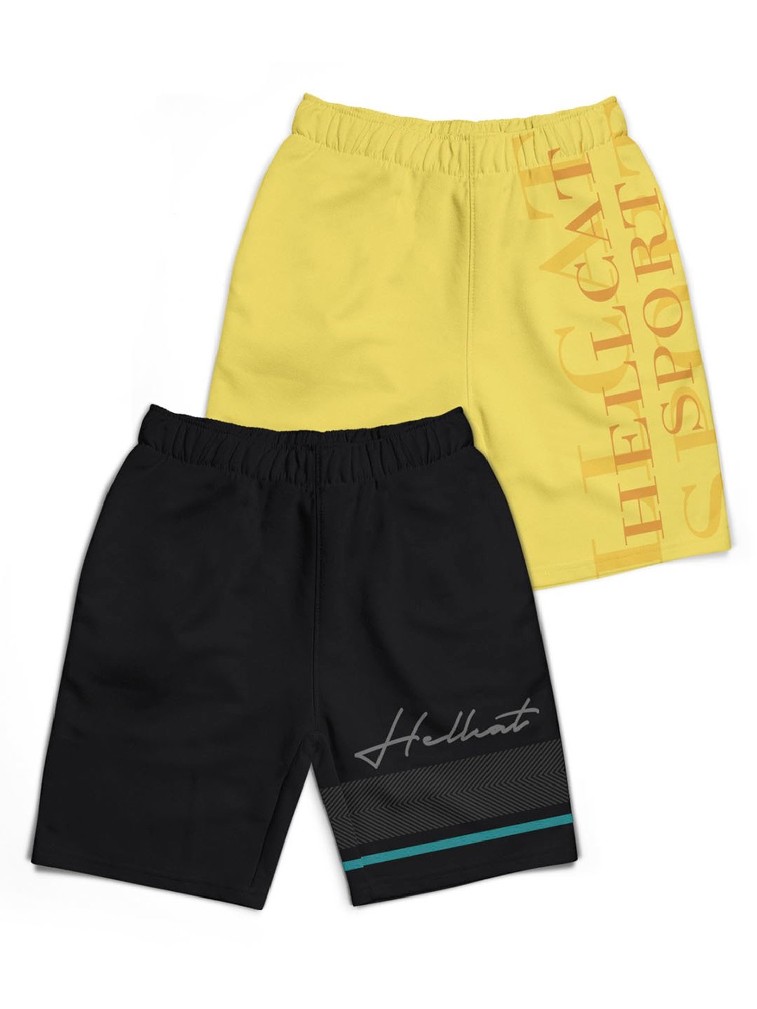 HELLCAT Kids Grey & Yellow Printed Shorts (Pack Of 2)