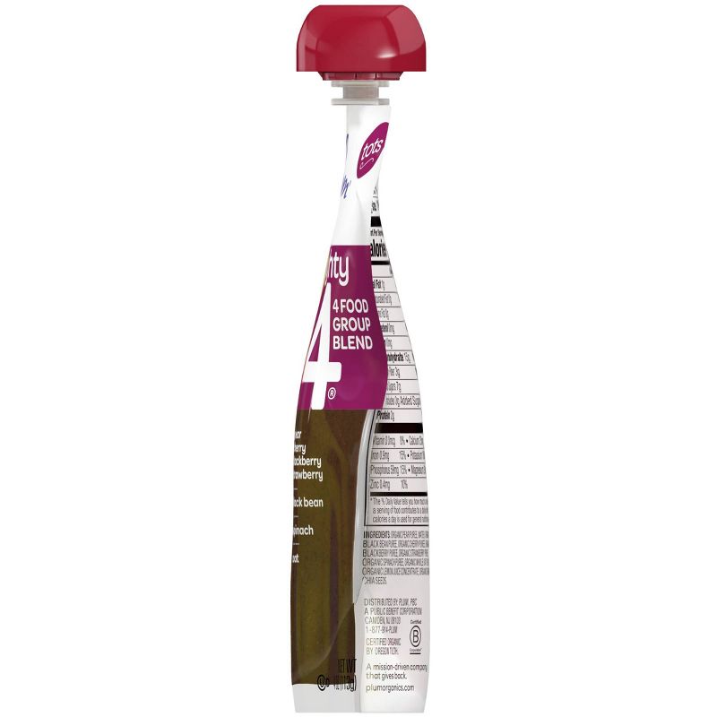Plum Organics Mighty 4 Blends Pear Cherry Blackberry Strawberry Black Bean Spinach & Oat Baby Snacks - 4oz