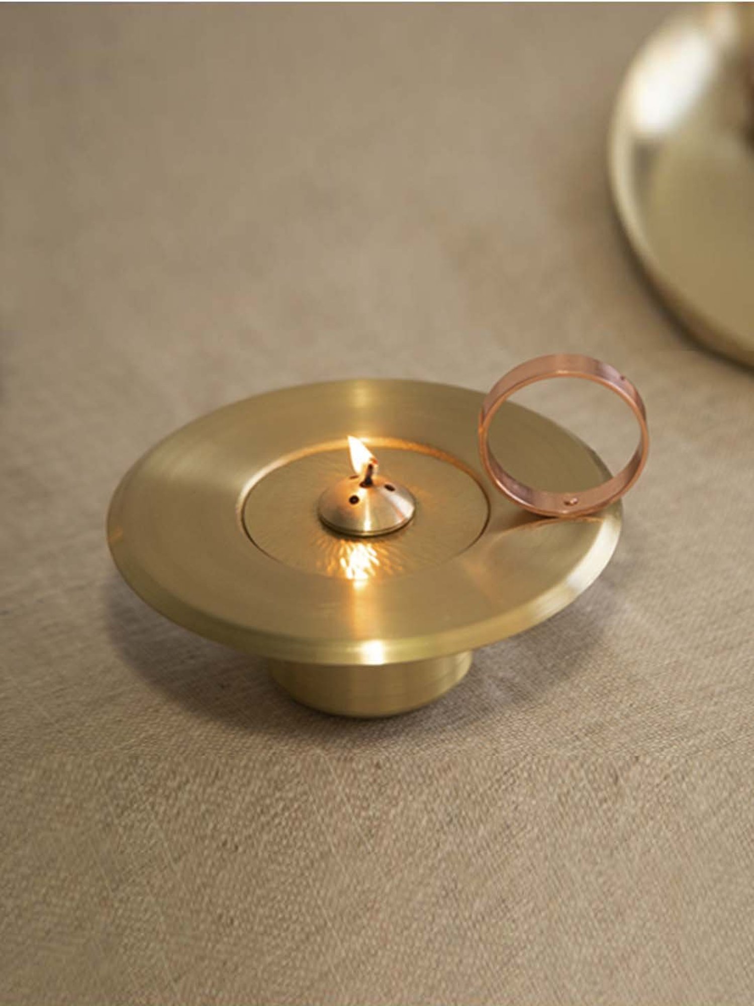 COPPRE Metallic Gold Brass Lunar Oil Lamp - Set of 1