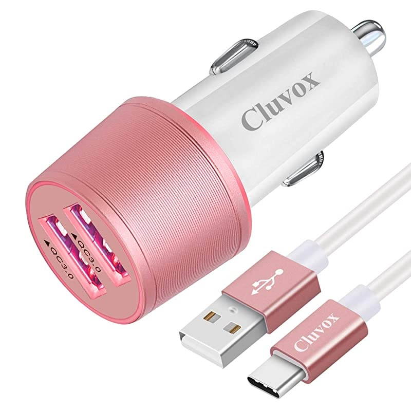 USB C Car Charger, Compatible for Samsung Galaxy S21/S20 Plus/Ultra/S20 FE/S10+/S10e/S9/S8/Note 20/10/9/8/A20/A50/A70/A10S, Quick Charge 3.0 Dual USB Rapid Car Charger with Type C Cable 3.3ft