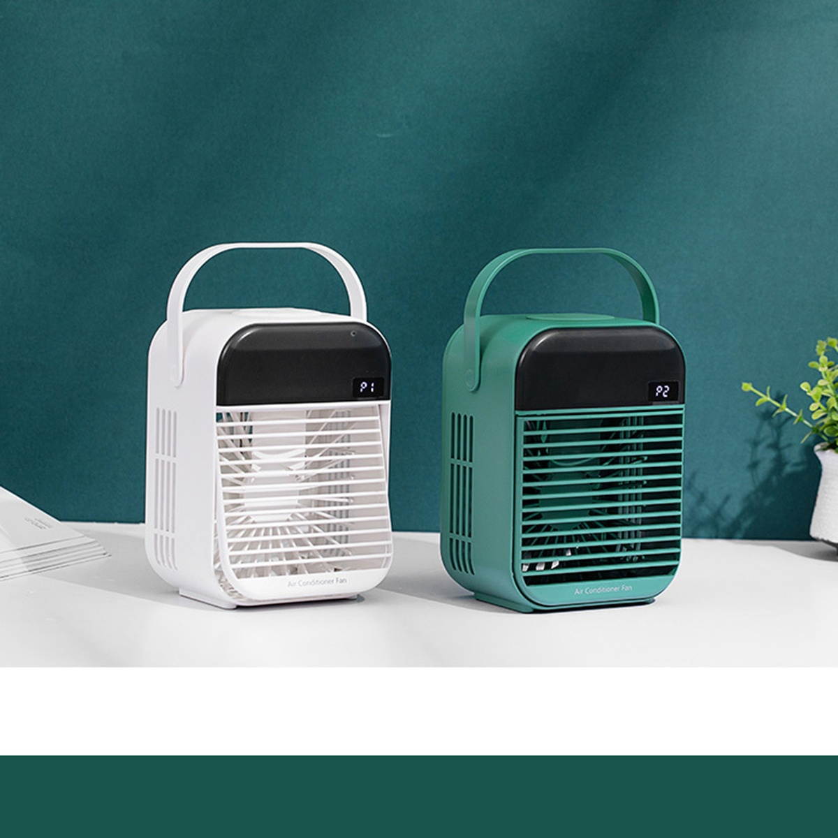 2000mAh 200ML Mist Humidifier Digital Display USB Power Supply Night Light Air Cooler Fan-Green