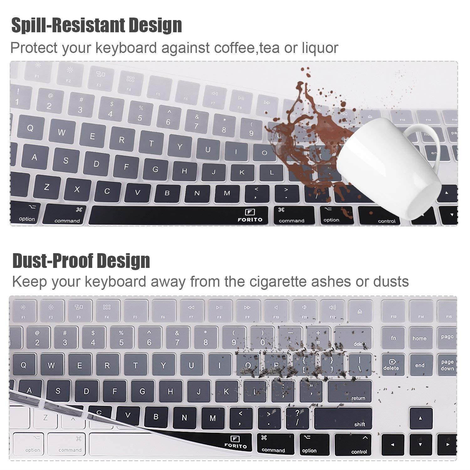 Keyboard Cover Skin Compatible for 2017 Released Apple Magic Keyboard with Numeric Keypad US Layout MQ052LL/A and A1843 (Ombre Gray)