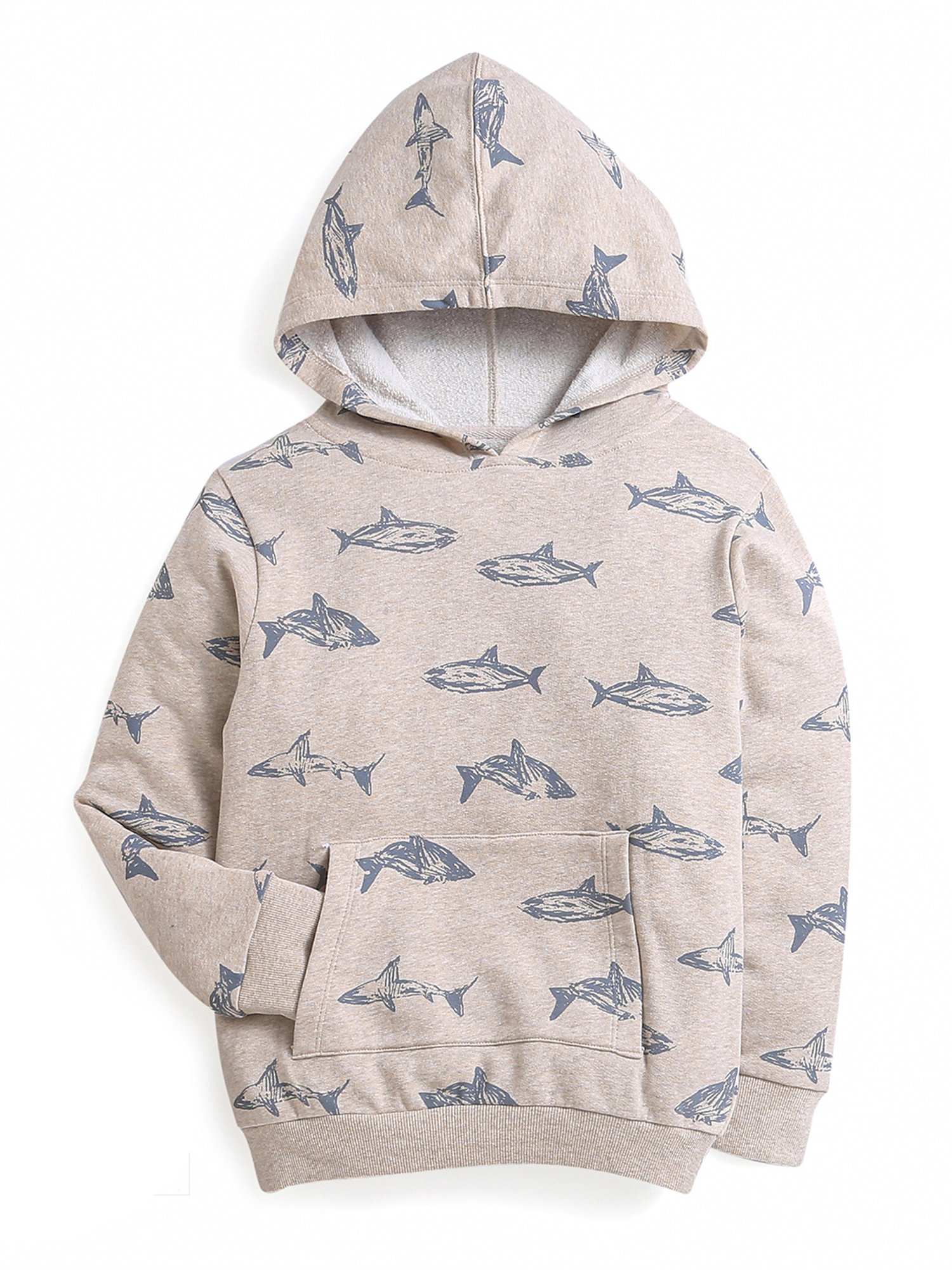 Nino Bambino Kids Beige & Grey Printed Full Sleeves Hoodie