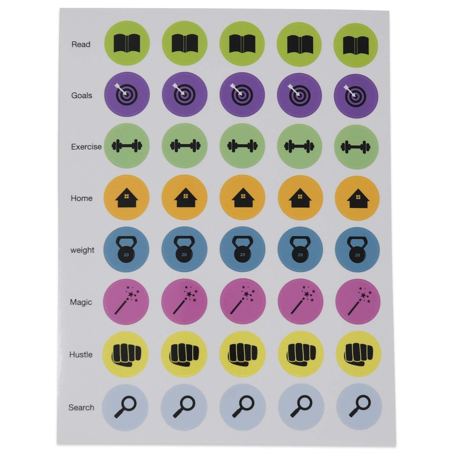 90X Goal Planner - Sticker Pack w/Motivational Words, Daily Activity Reminders, and Good Habit Creating Actions - 5 Pack (200+ Stickers)