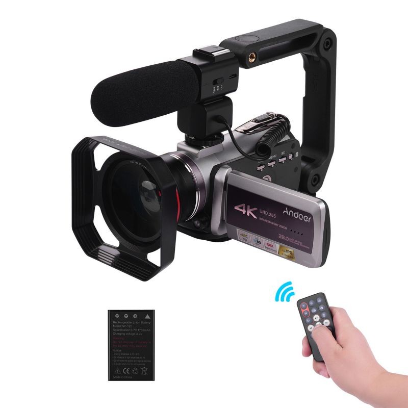 Andoer HDV-AZ50 Portable Real 4K 30FPS WiFi Digital Video Camera Camcorder 3.1 Inch IPS Touchscreen 64X Digital Zoom IR Night Vision Camcorder with Camera Battery 0.39X Super Wide Angle Lens CM-520