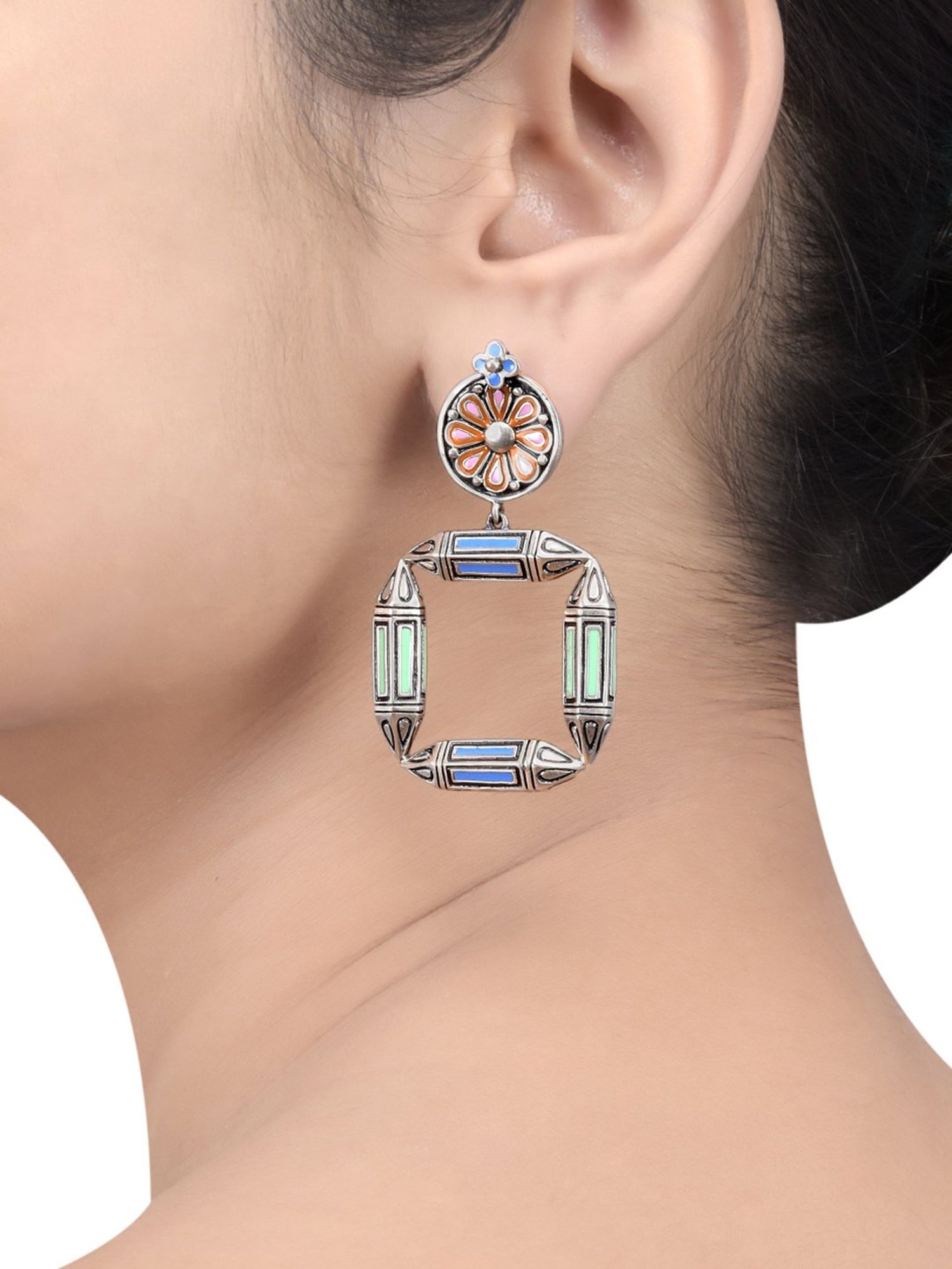 Tribe Amrapali Multi Enamel Chandrika Taveez Flower Danglers