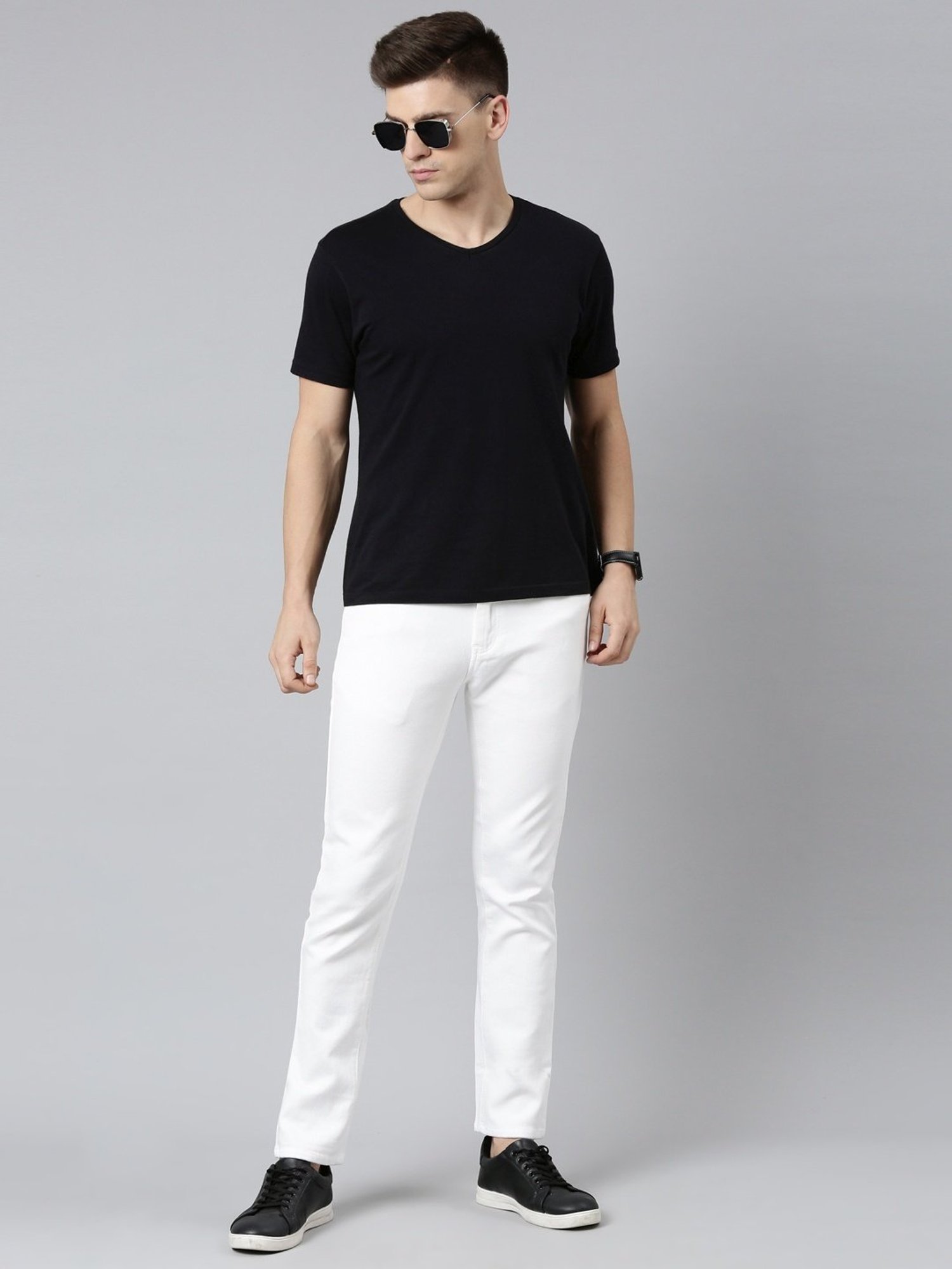 CINOCCI White Cotton Slim Fit Jeans