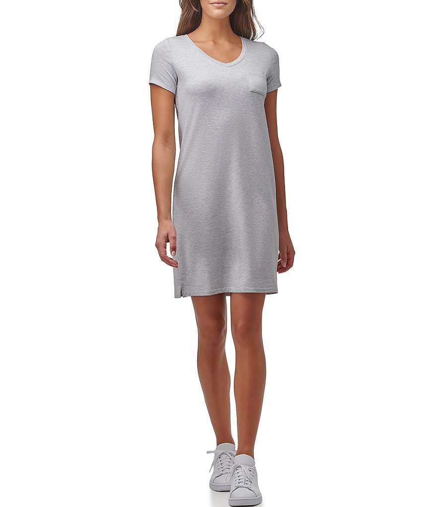 Marc New York Heathered French Terry Short Sleeve V-Neck T-Shirt Dress